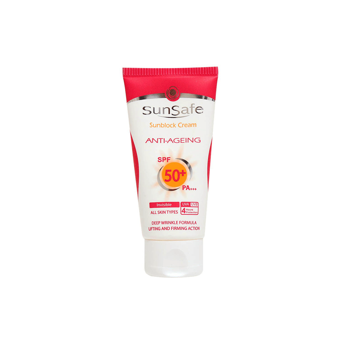 کرم ضد آفتاب +SPF 50 ضد چروک بدون رنگ سان سیف   